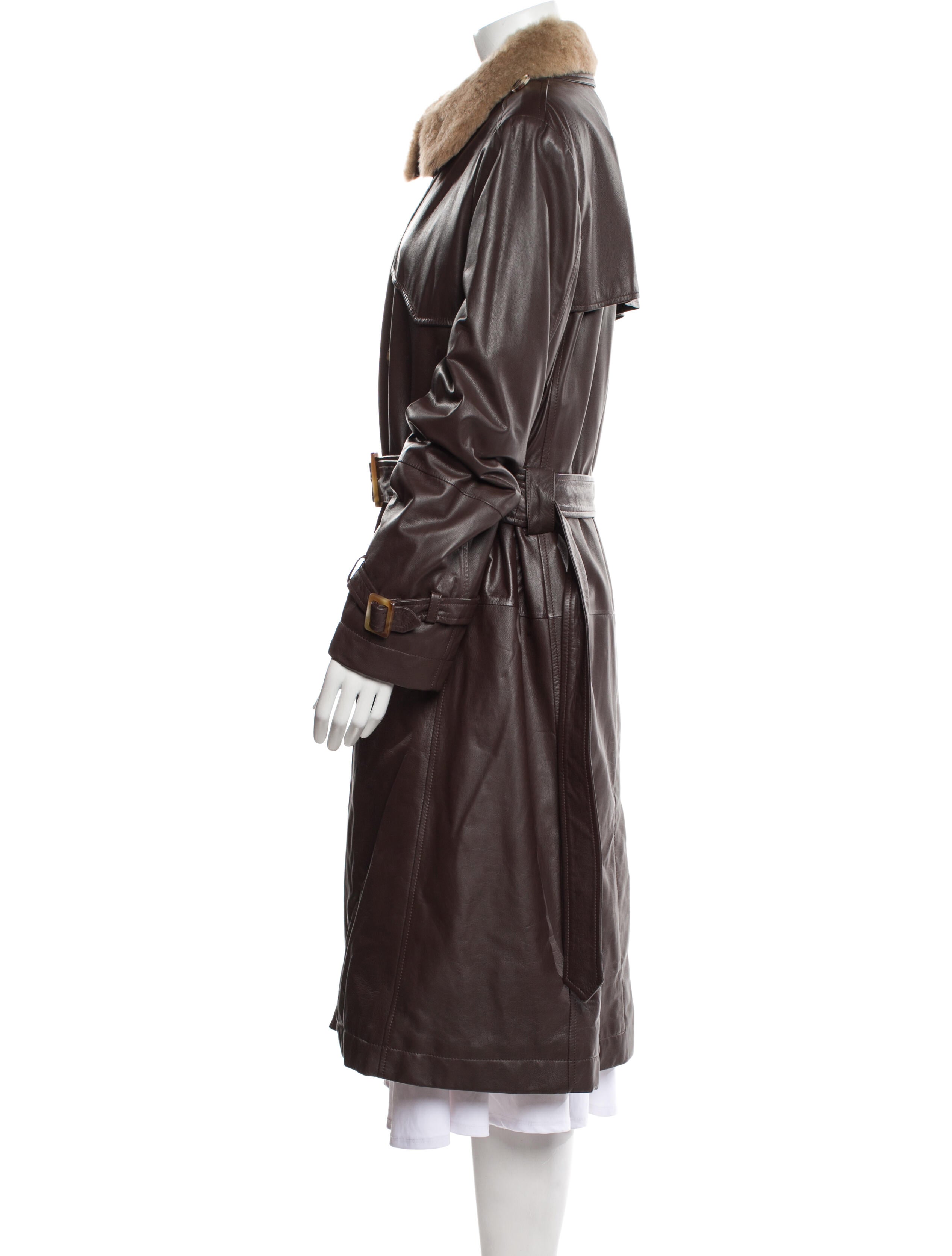 Brunello Cucinelli Leather Colorblock Pattern Trench Coat
