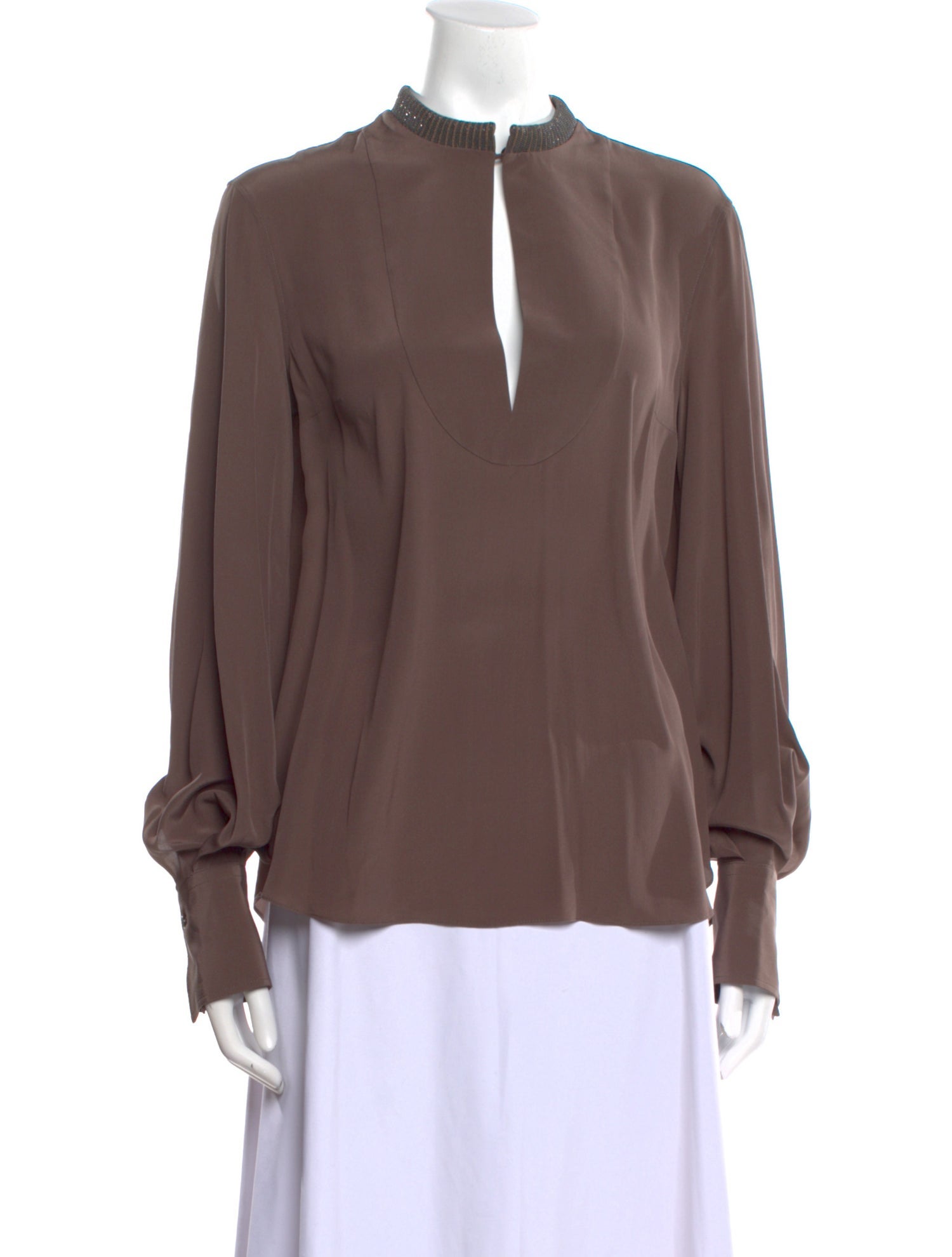 Brunello Cucinelli Silk Mock Neck Blouse w/ Tags