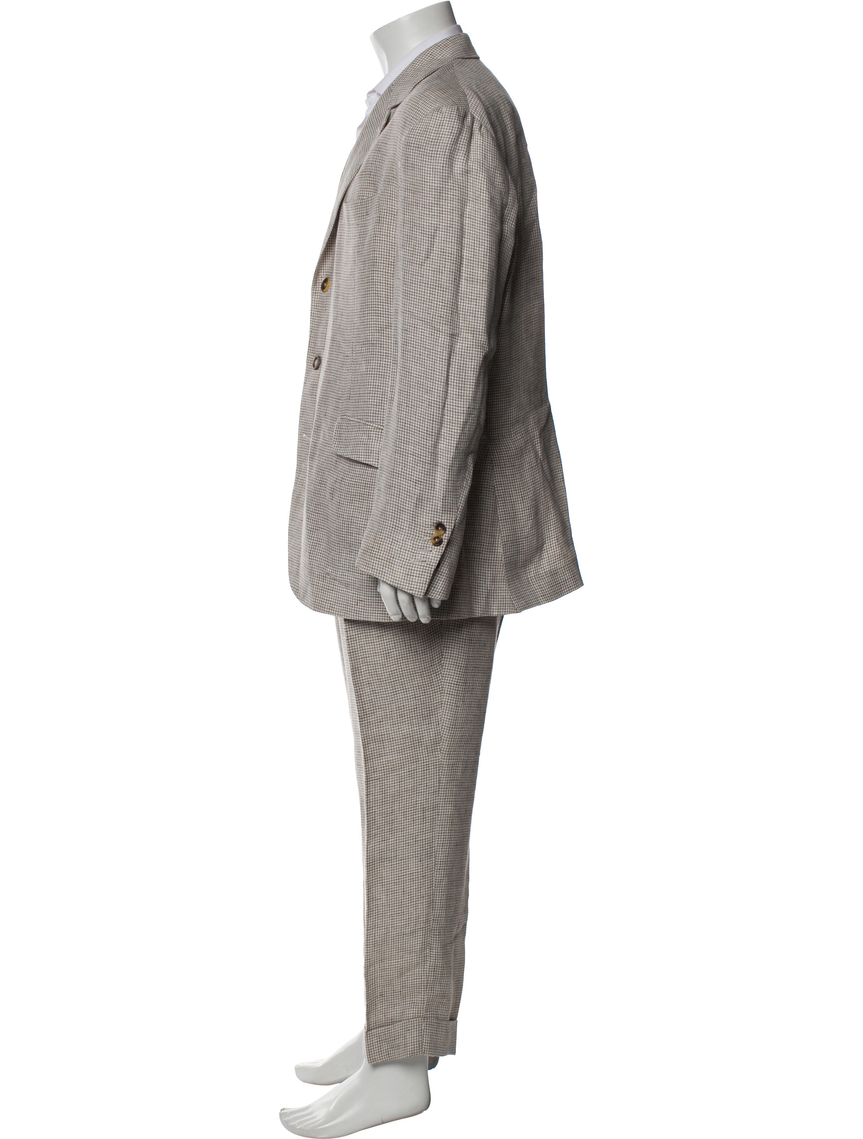 Brunello Cucinelli Linen Houndstooth Print Two-Piece Suit