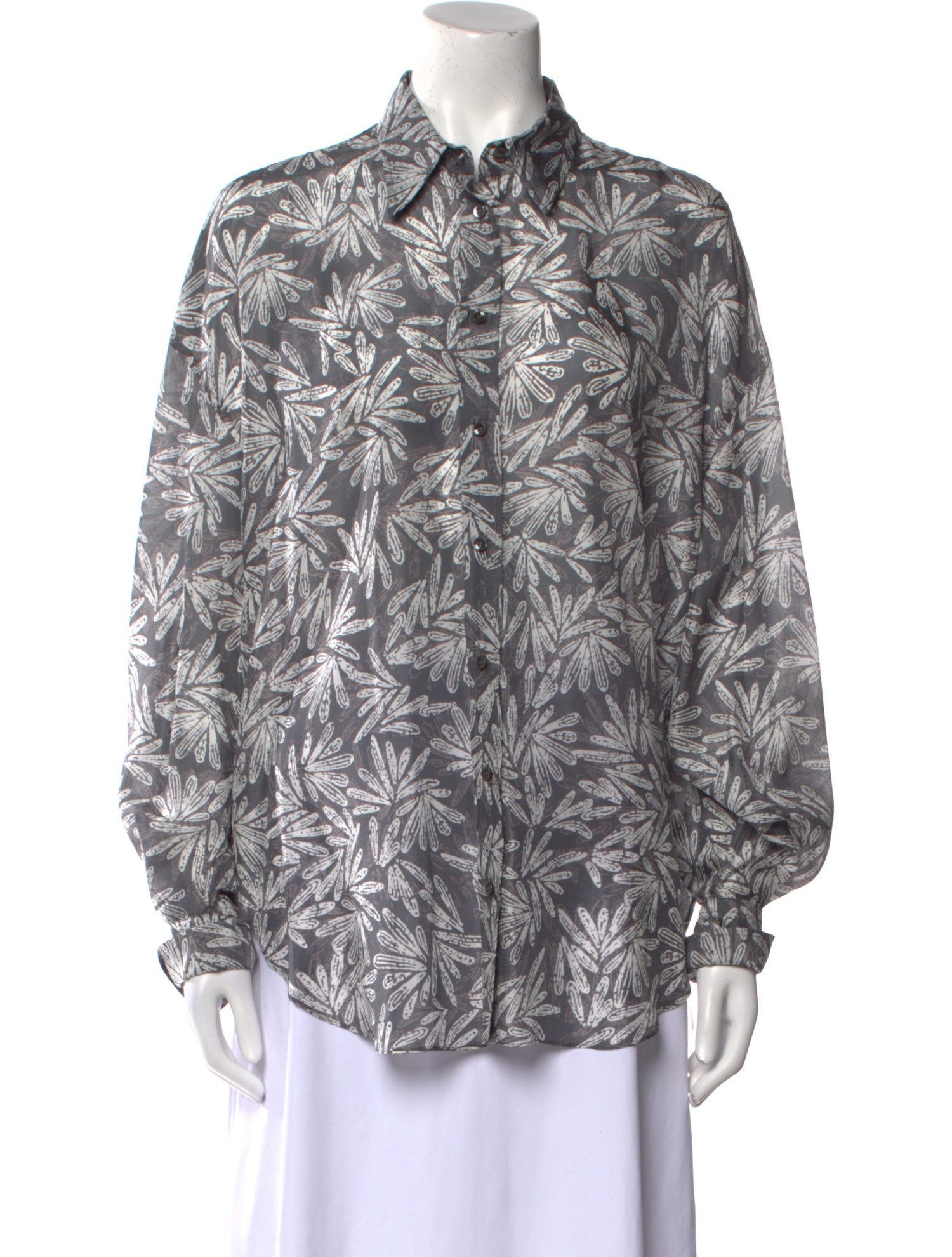 Brunello Cucinelli Silk Printed Button-Up Top