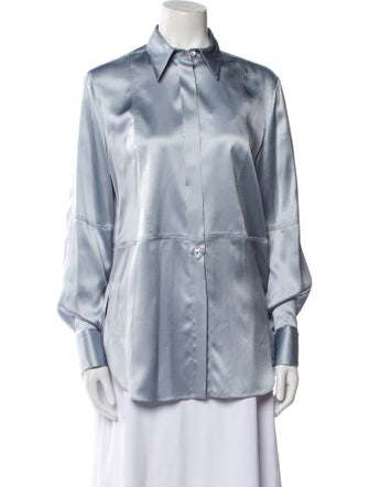 Brunello Cucinelli Satin Long Sleeve Button-Up Top