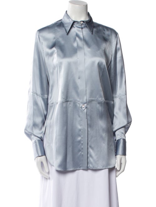 Brunello Cucinelli Satin Long Sleeve Button-Up Top