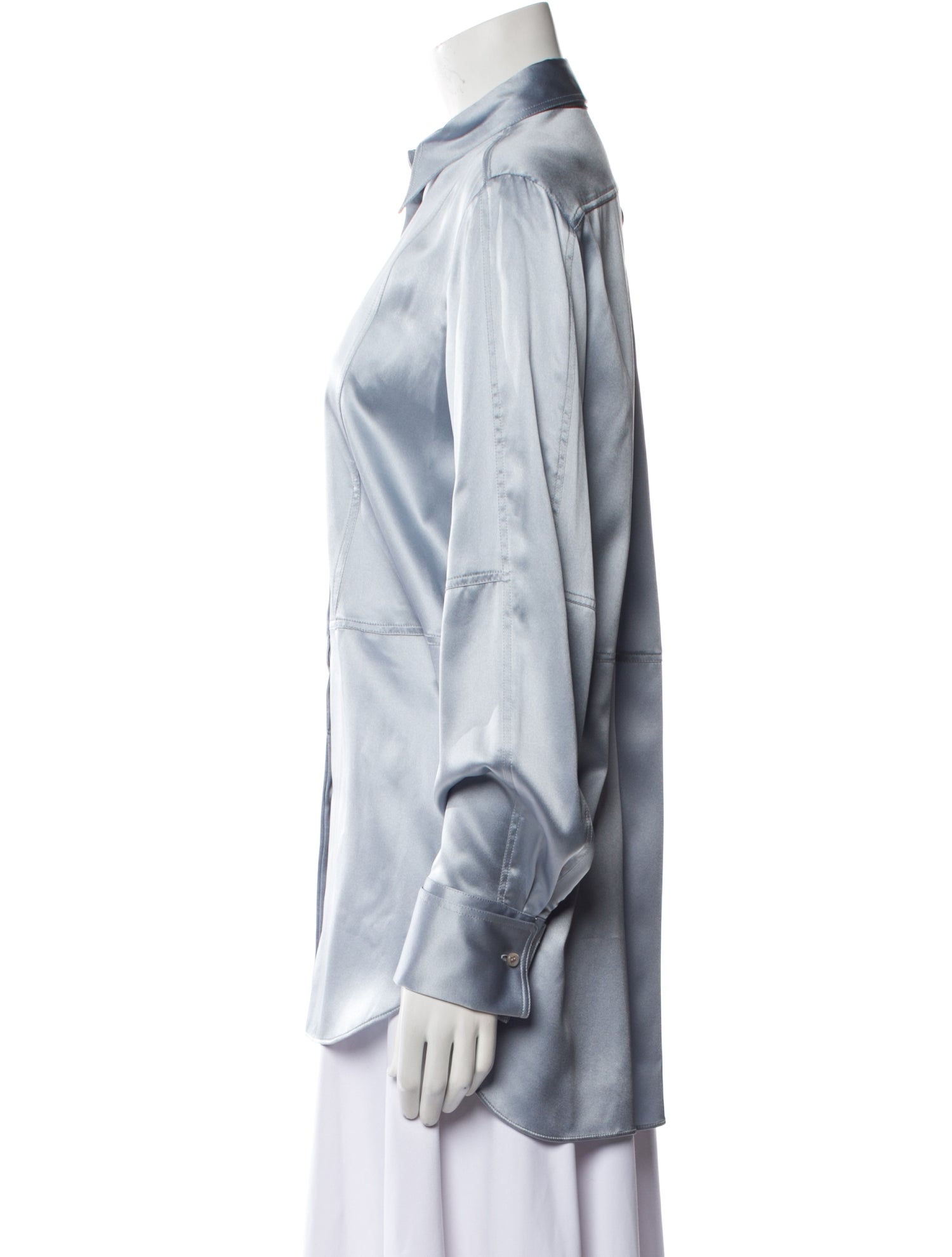 Brunello Cucinelli Satin Long Sleeve Button-Up Top