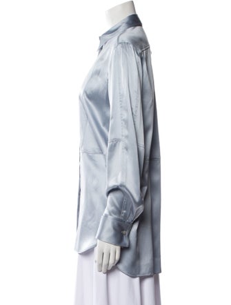 Brunello Cucinelli Satin Long Sleeve Button-Up Top