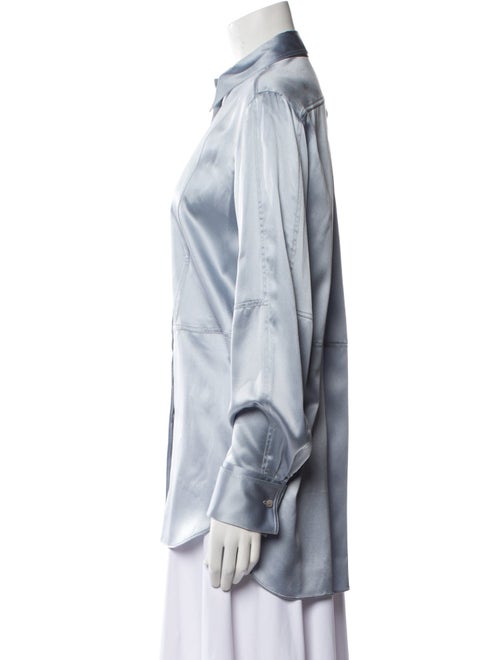 Brunello Cucinelli Satin Long Sleeve Button-Up Top