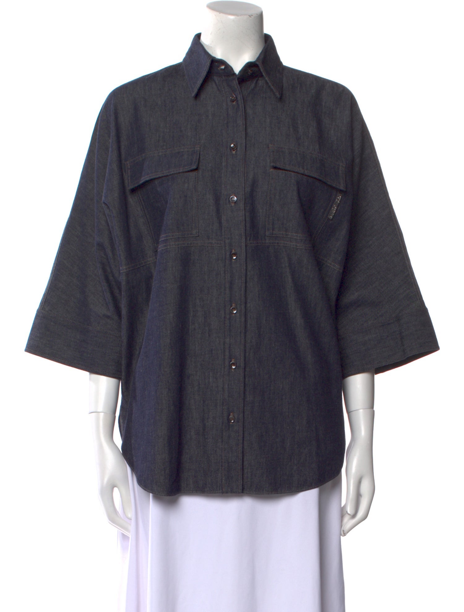 Brunello Cucinelli Three-Quarter Sleeve Button-Up Top