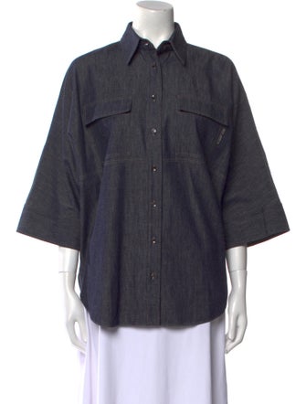 Brunello Cucinelli Three-Quarter Sleeve Button-Up Top