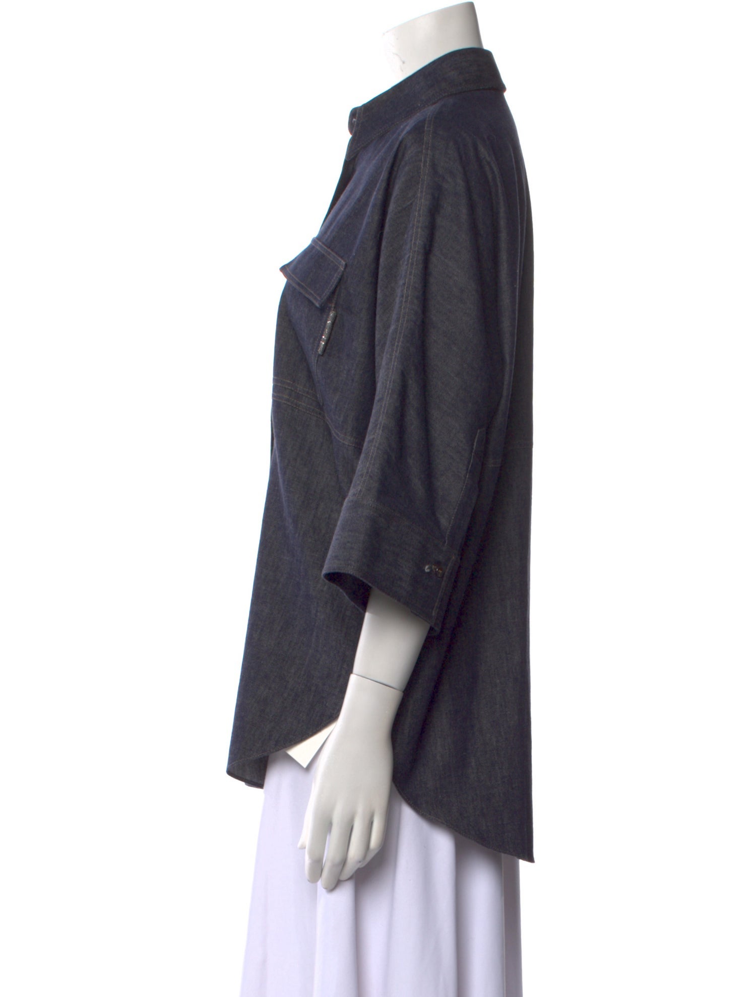 Brunello Cucinelli Three-Quarter Sleeve Button-Up Top