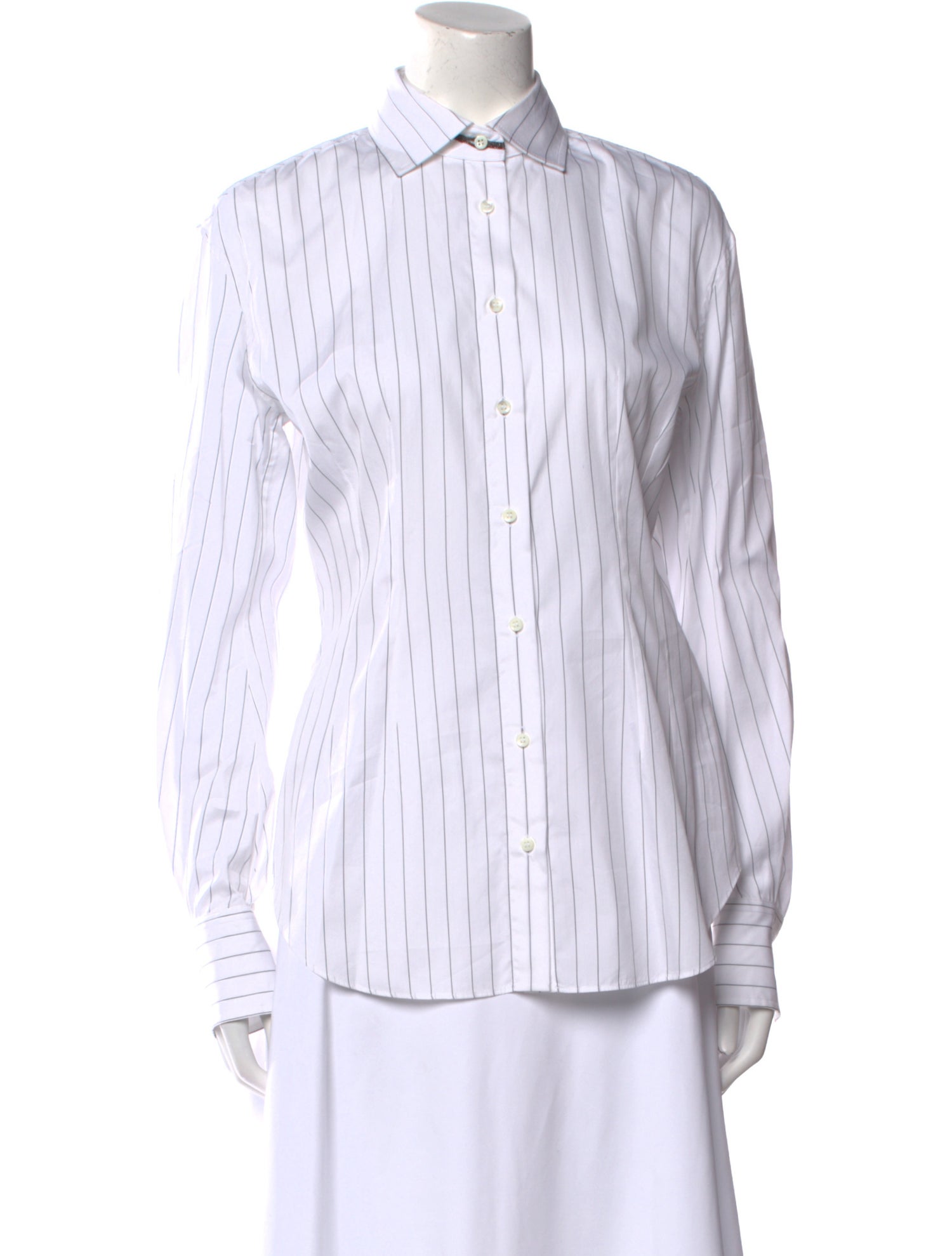 Brunello Cucinelli Striped Long Sleeve Button-Up Top w/ Tags