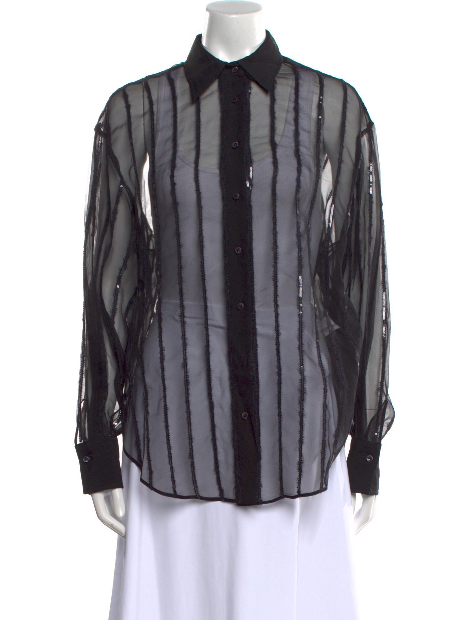 Brunello Cucinelli Silk Striped Button-Up Top