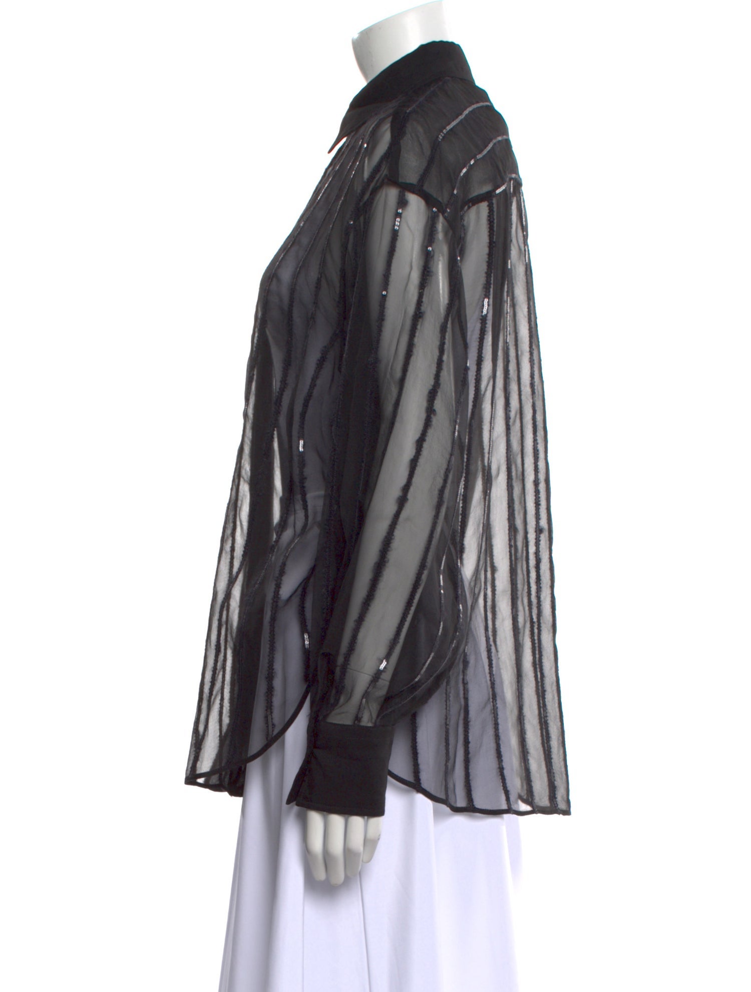 Brunello Cucinelli Silk Striped Button-Up Top