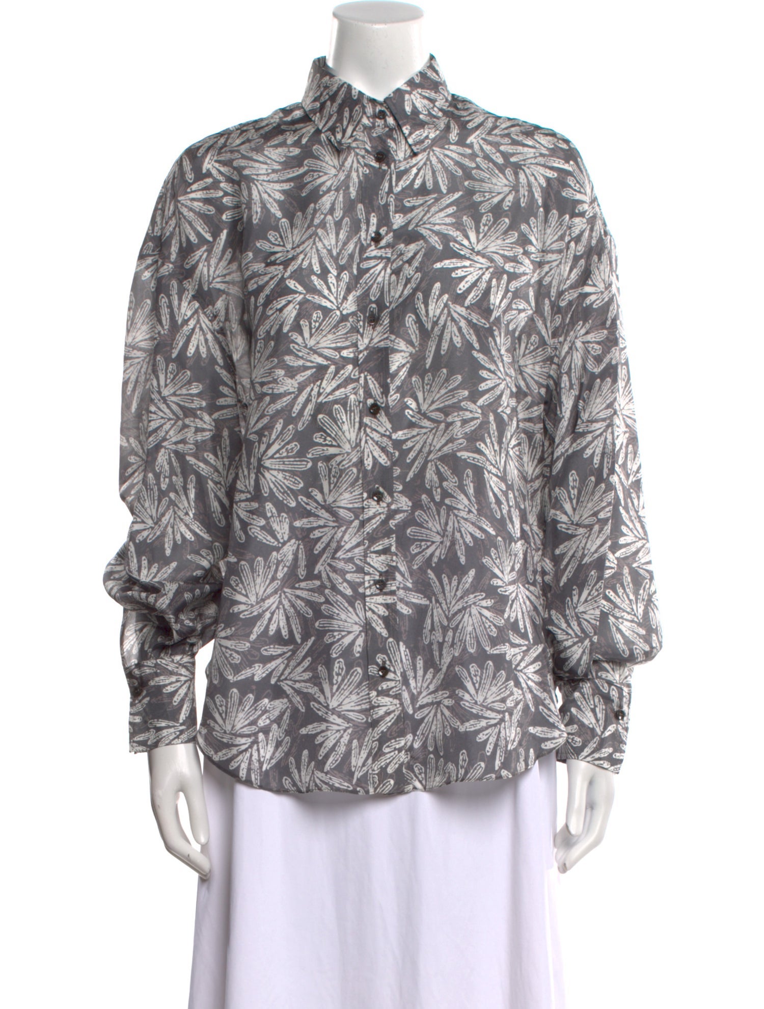 Brunello Cucinelli Silk Printed Button-Up Top