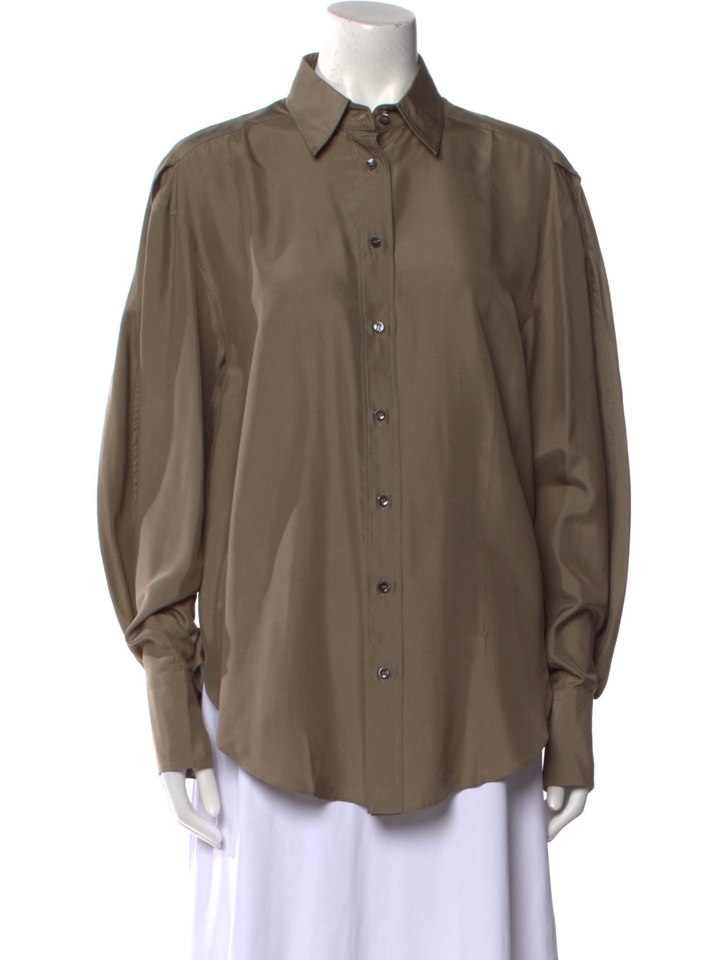 Brunello Cucinelli Silk Long Sleeve Button-Up Top