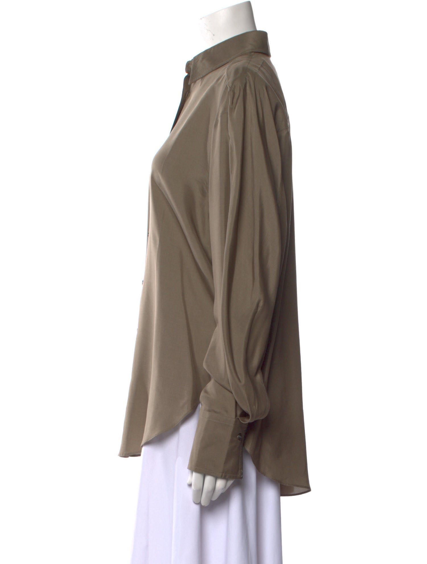 Brunello Cucinelli Silk Long Sleeve Button-Up Top