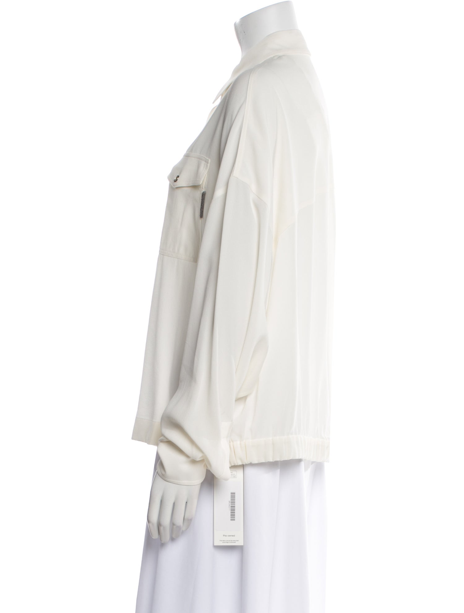 Brunello Cucinelli Silk Long Sleeve Button-Up Top