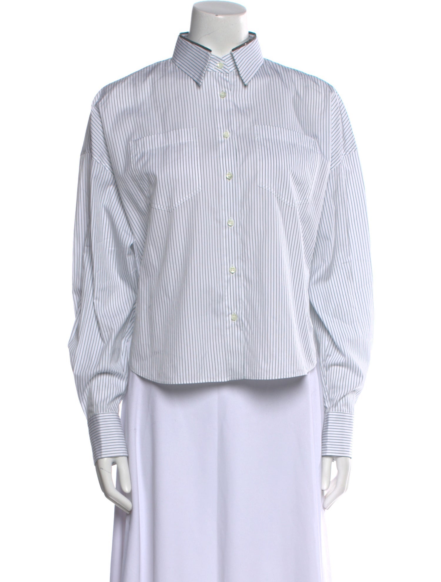Brunello Cucinelli Striped Long Sleeve Button-Up Top w/ Tags