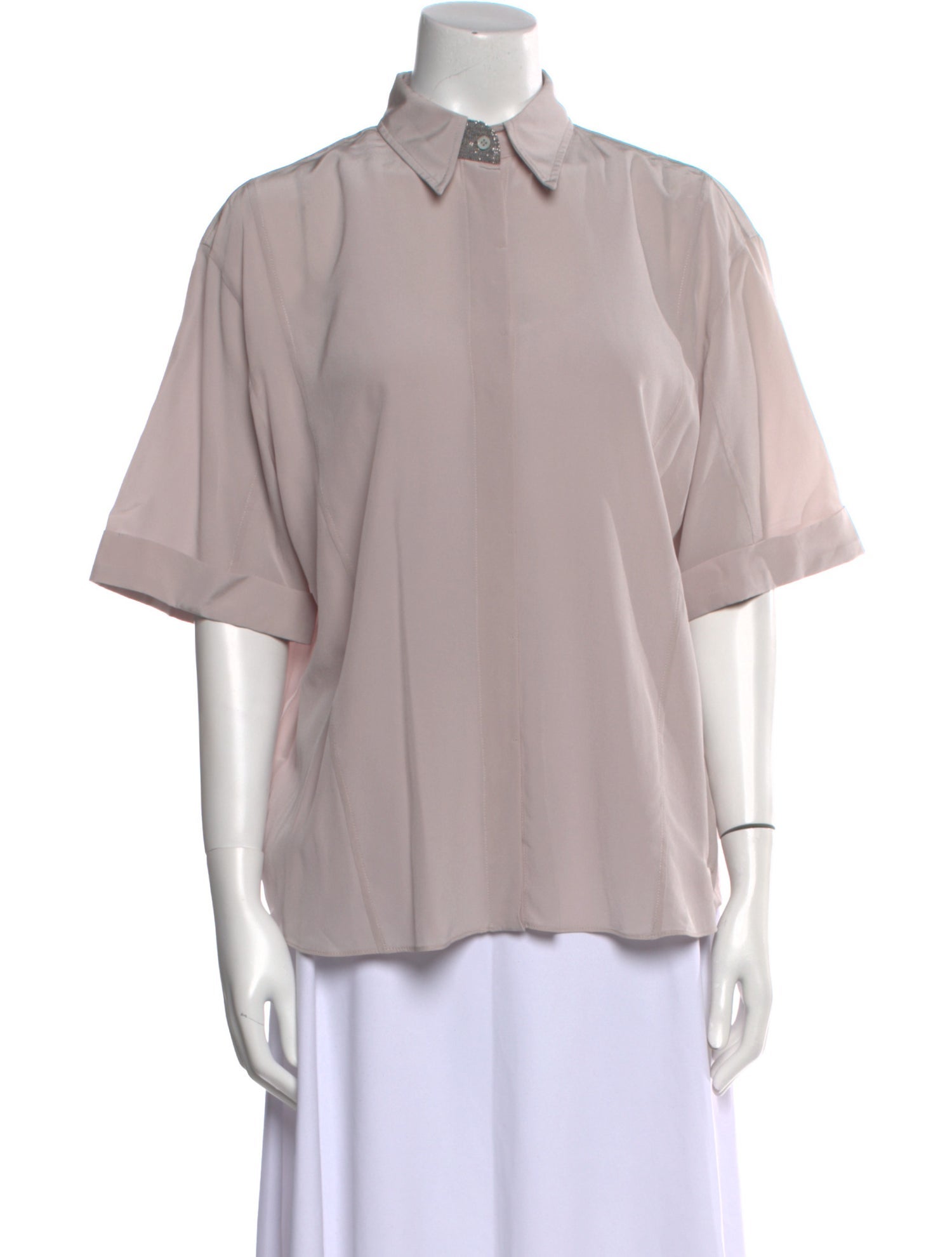 Brunello Cucinelli Silk Short Sleeve Button-Up Top w/ Tags