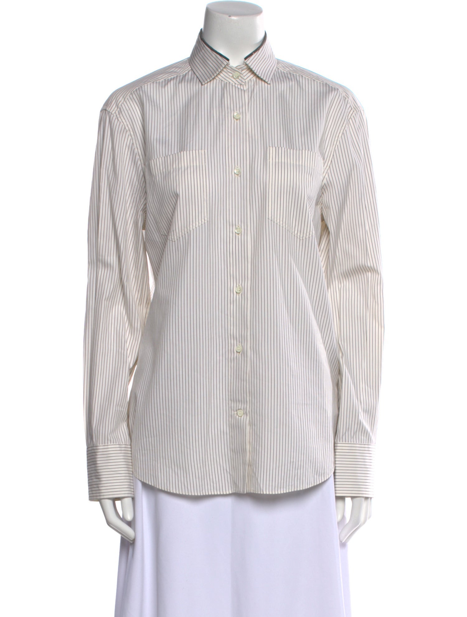 Brunello Cucinelli Striped Long Sleeve Button-Up Top w/ Tags