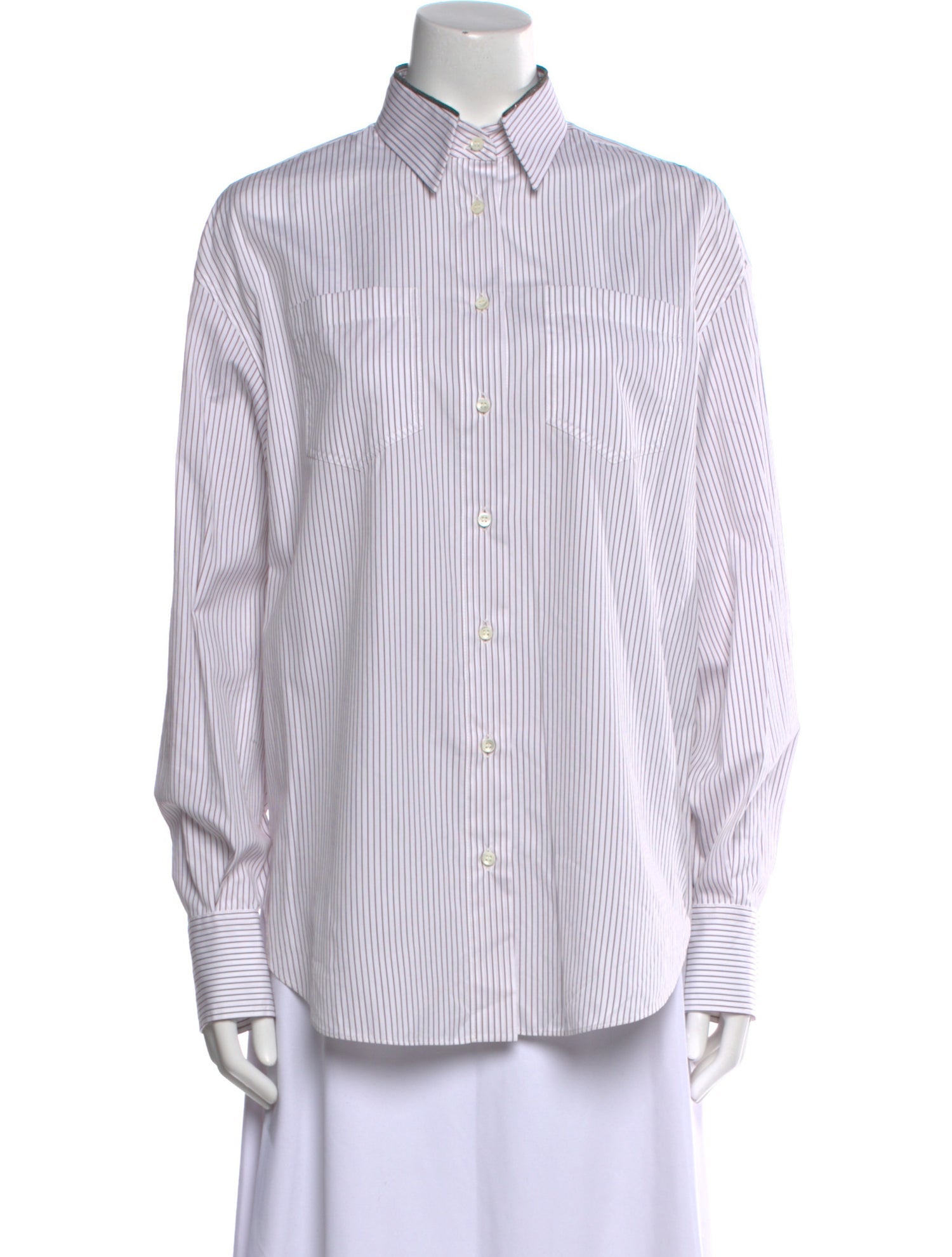 Brunello Cucinelli Striped Long Sleeve Button-Up Top w/ Tags