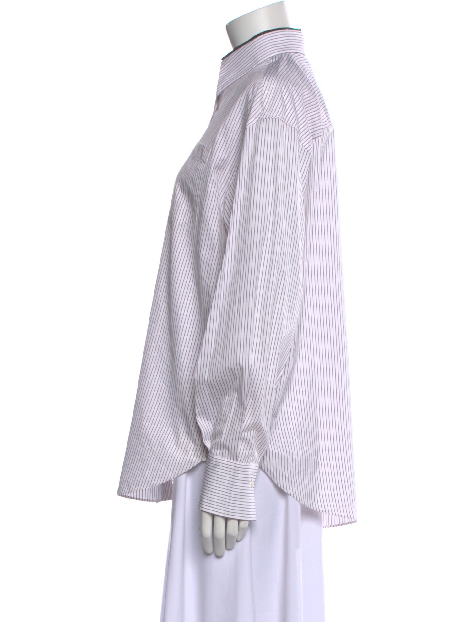 Brunello Cucinelli Striped Long Sleeve Button-Up Top w/ Tags