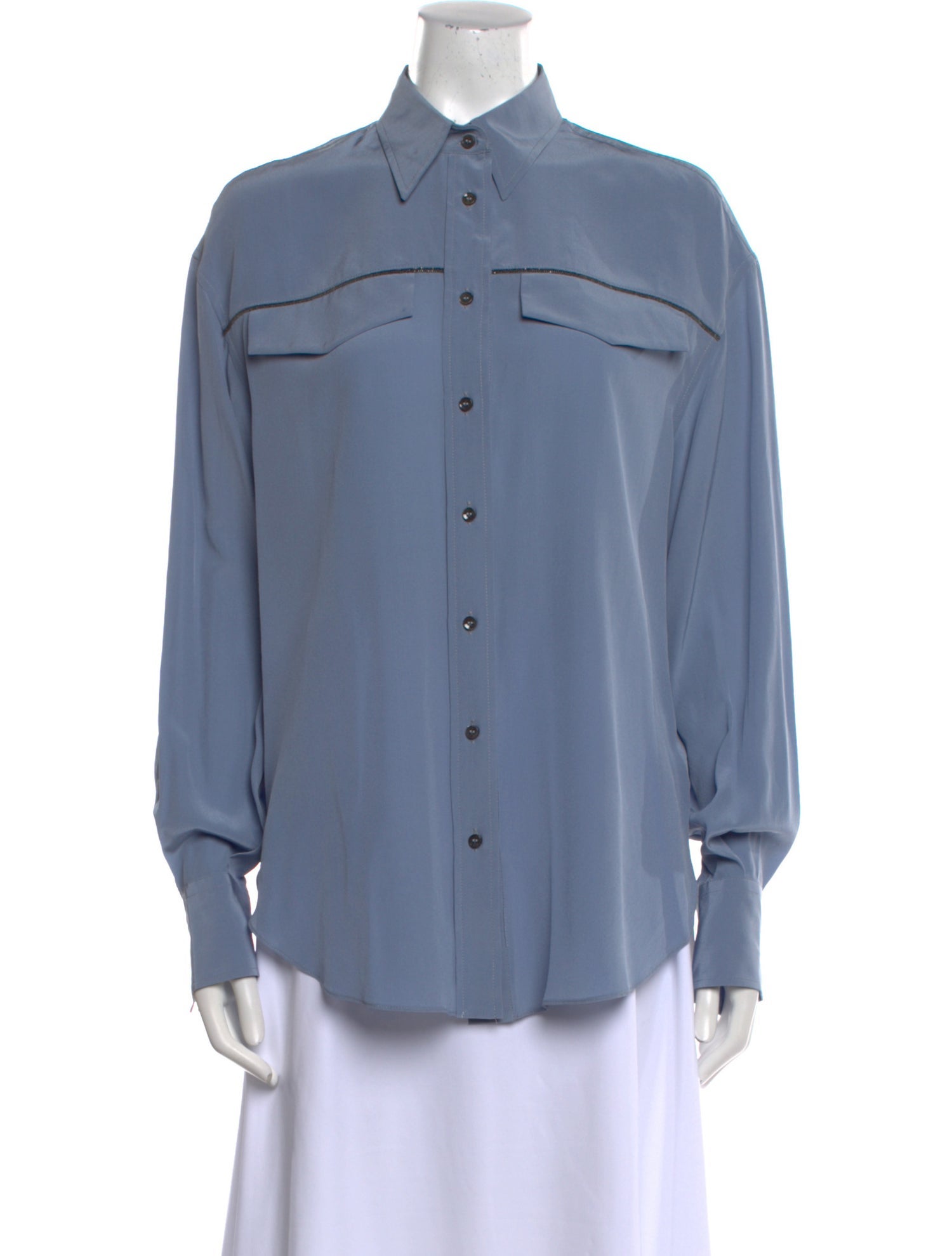 Brunello Cucinelli Silk Long Sleeve Button-Up Top