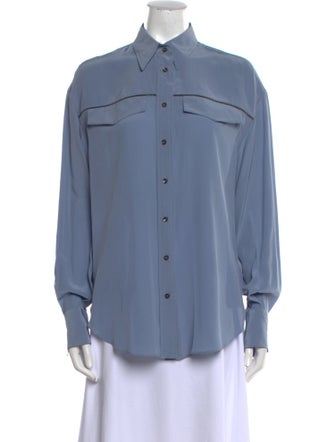 Brunello Cucinelli Silk Long Sleeve Button-Up Top