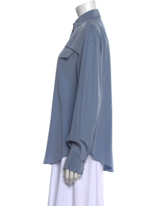 Brunello Cucinelli Silk Long Sleeve Button-Up Top