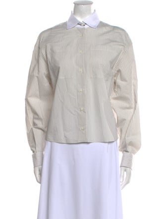 Brunello Cucinelli Striped Long Sleeve Button-Up Top