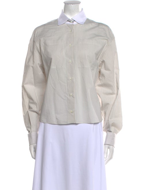 Brunello Cucinelli Striped Long Sleeve Button-Up Top