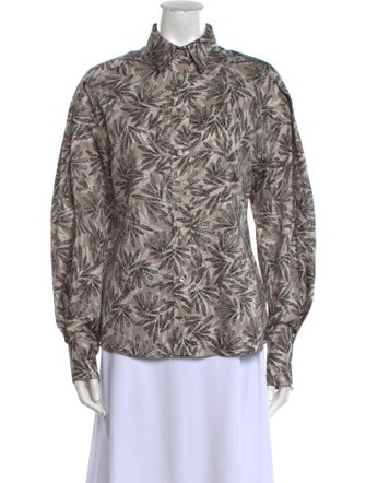 Brunello Cucinelli Printed Mock Neck Button-Up Top