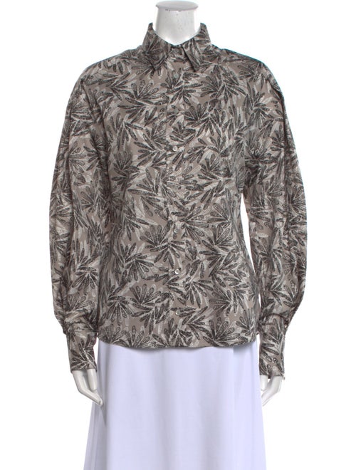 Brunello Cucinelli Printed Mock Neck Button-Up Top