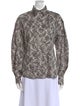 Brunello Cucinelli Printed Mock Neck Button-Up Top