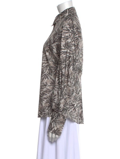 Brunello Cucinelli Printed Mock Neck Button-Up Top