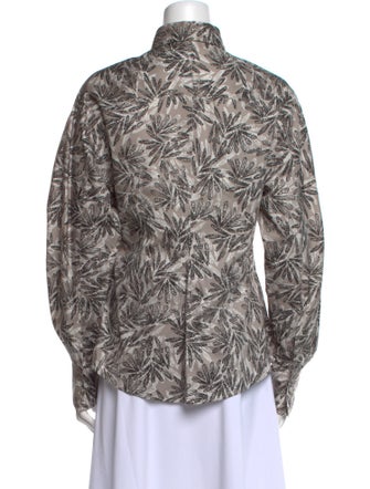 Brunello Cucinelli Printed Mock Neck Button-Up Top