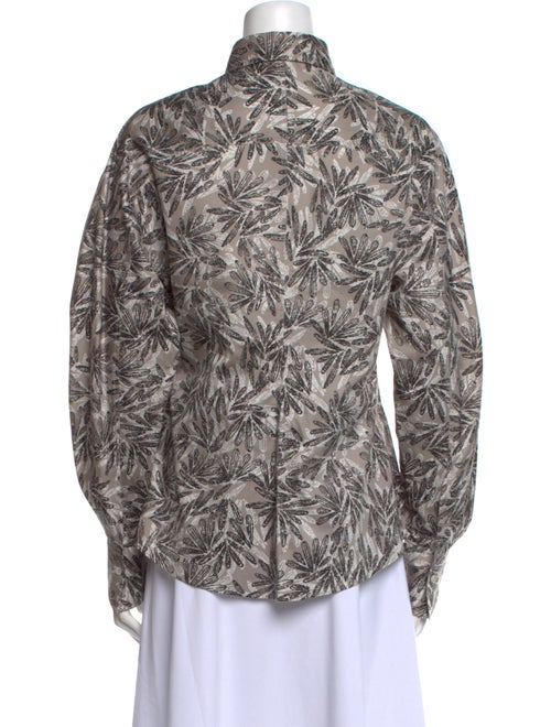 Brunello Cucinelli Printed Mock Neck Button-Up Top