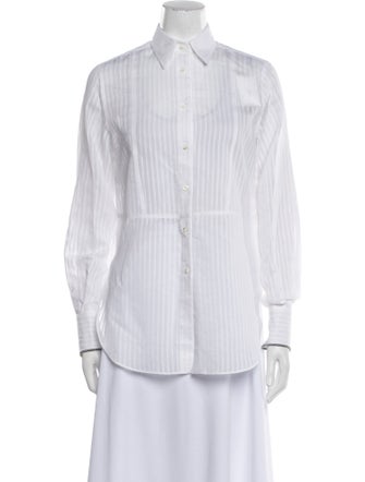 Brunello Cucinelli Striped Long Sleeve Button-Up Top