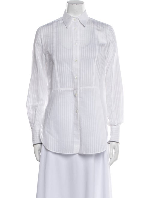 Brunello Cucinelli Striped Long Sleeve Button-Up Top