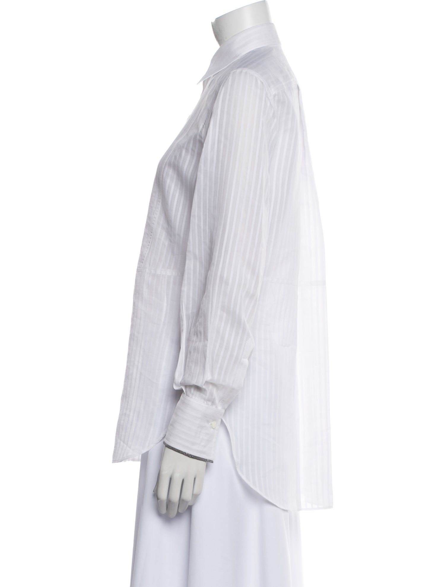 Brunello Cucinelli Striped Long Sleeve Button-Up Top
