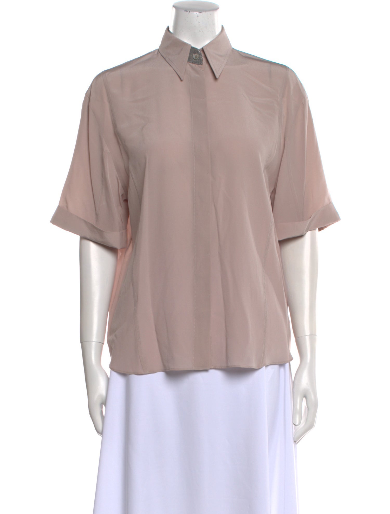 Brunello Cucinelli Silk Short Sleeve Button-Up Top