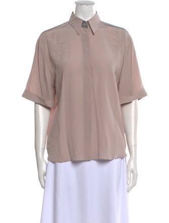 Brunello Cucinelli Silk Short Sleeve Button-Up Top