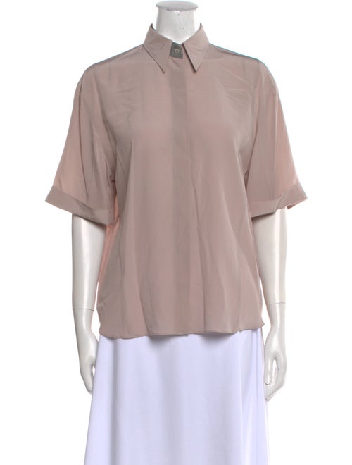 Brunello Cucinelli Silk Short Sleeve Button-Up Top