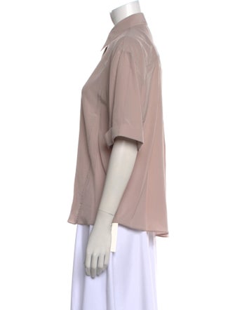 Brunello Cucinelli Silk Short Sleeve Button-Up Top