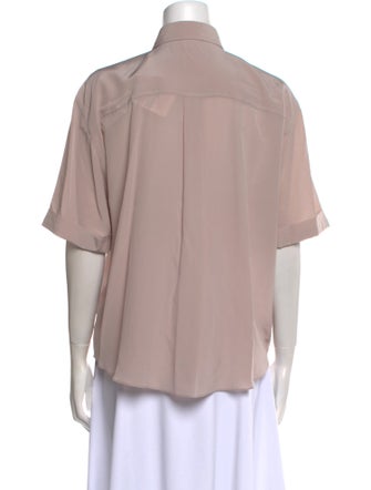 Brunello Cucinelli Silk Short Sleeve Button-Up Top