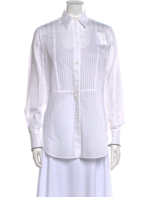 Brunello Cucinelli Striped Long Sleeve Button-Up Top