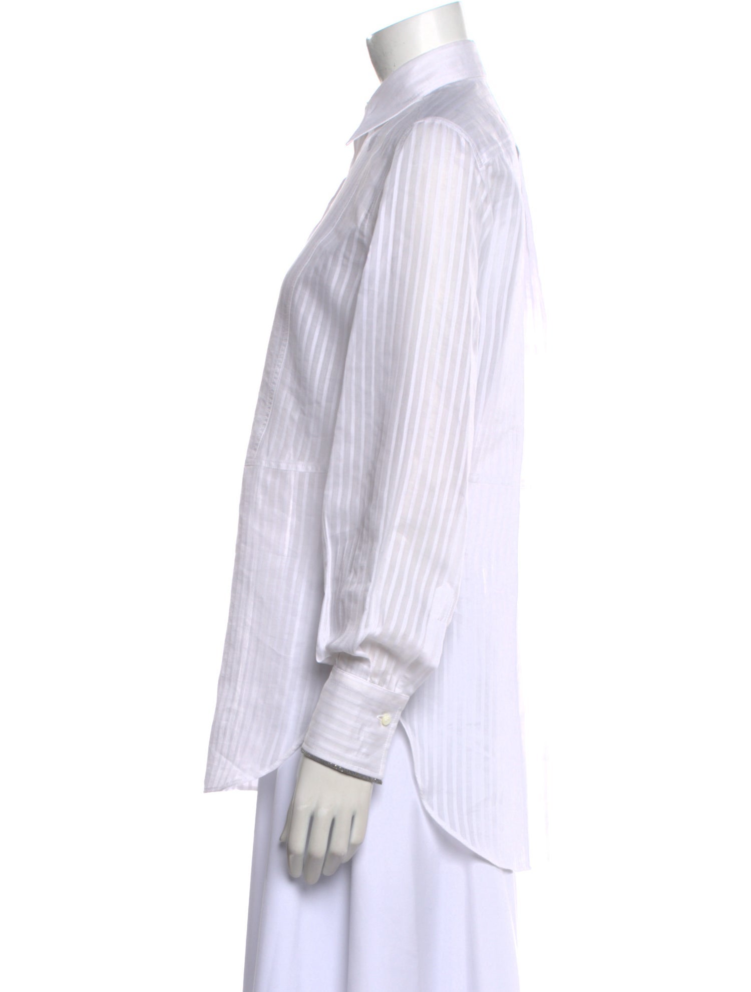 Brunello Cucinelli Striped Long Sleeve Button-Up Top