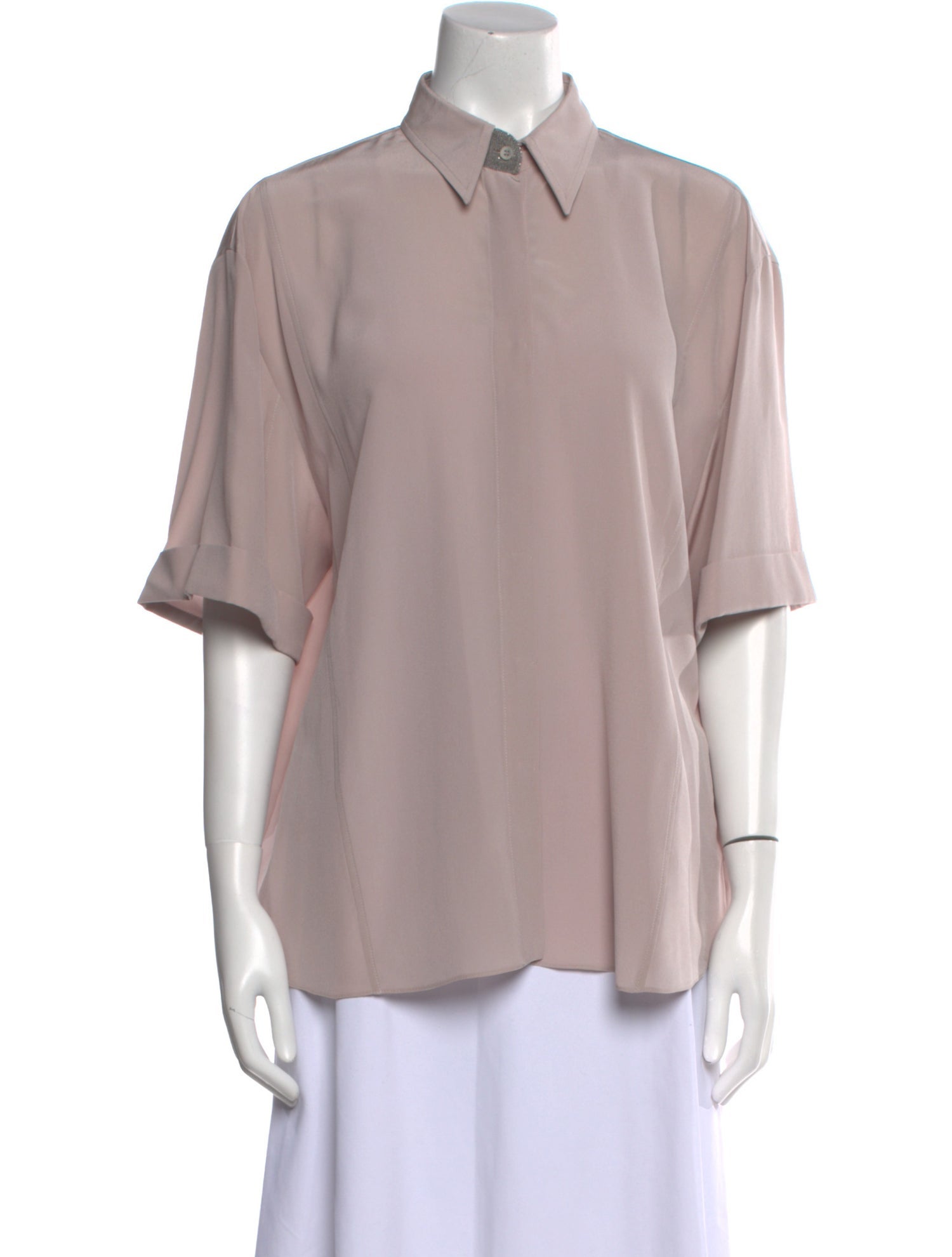 Brunello Cucinelli Silk Short Sleeve Button-Up Top w/ Tags