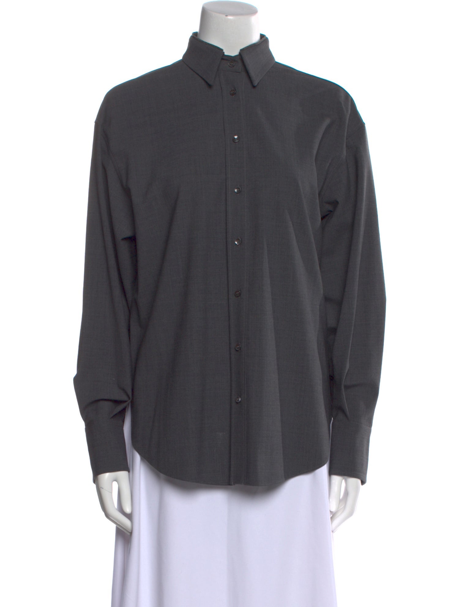 Brunello Cucinelli Virgin Wool Long Sleeve Button-Up Top w/ Tags