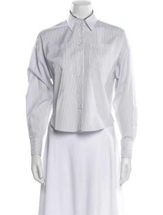 Brunello Cucinelli Striped Long Sleeve Button-Up Top