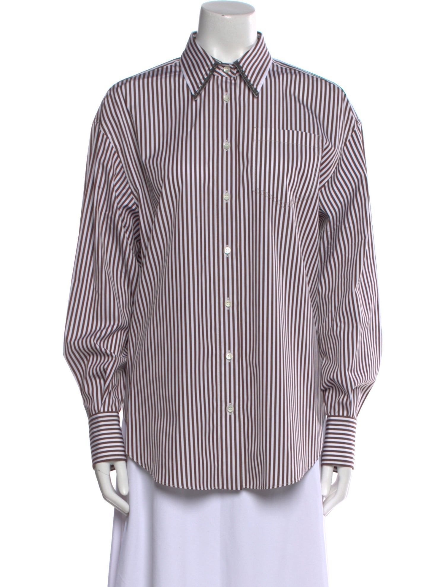 Brunello Cucinelli Striped Long Sleeve Button-Up Top w/ Tags