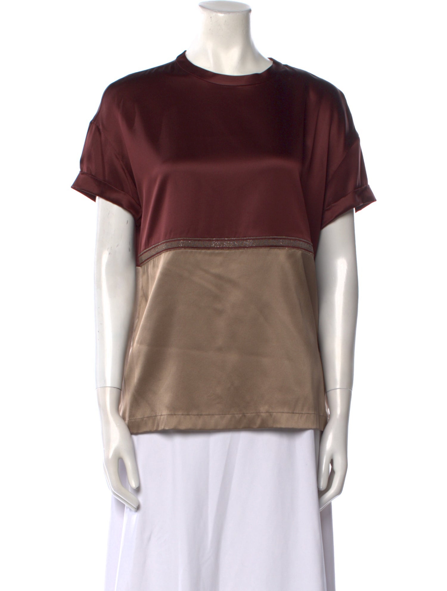 Brunello Cucinelli Silk Colorblock Pattern T-Shirt